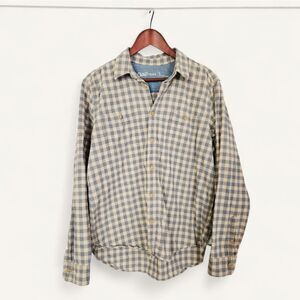 GAP 1969 Cotton Tan Blue Plaid Checkered Long Sleeve Button Down Chore Shirt L
